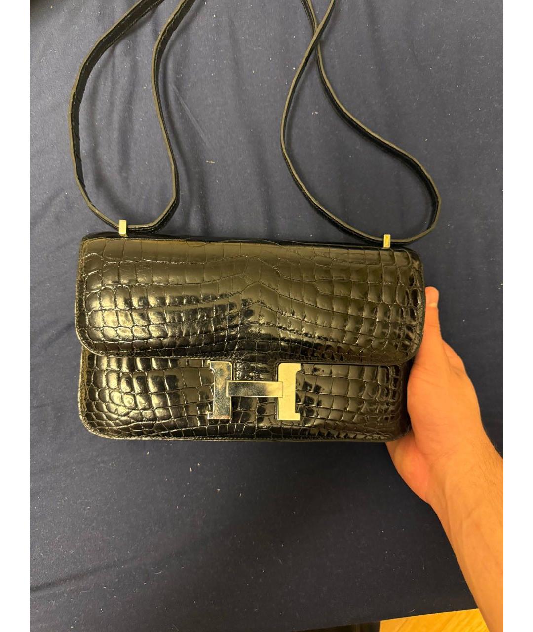 HERMES Черная сумка через плечо из кожи крокодила, фото 9