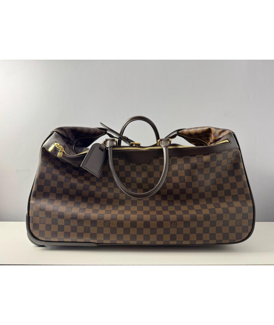 LOUIS VUITTON Коричневый кожаный чемодан, фото 9