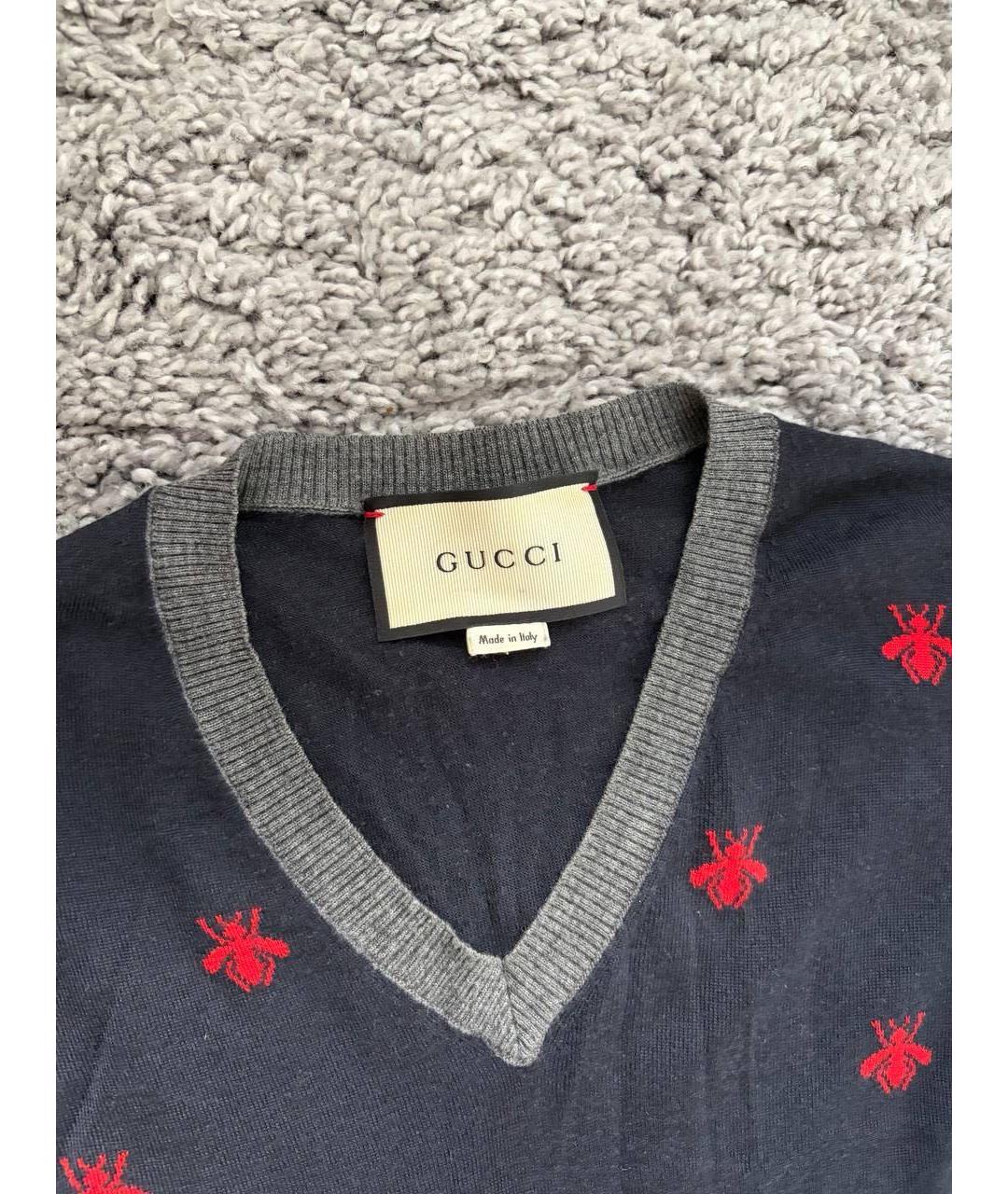 GUCCI Темно-синий шерстяной джемпер / свитер, фото 4