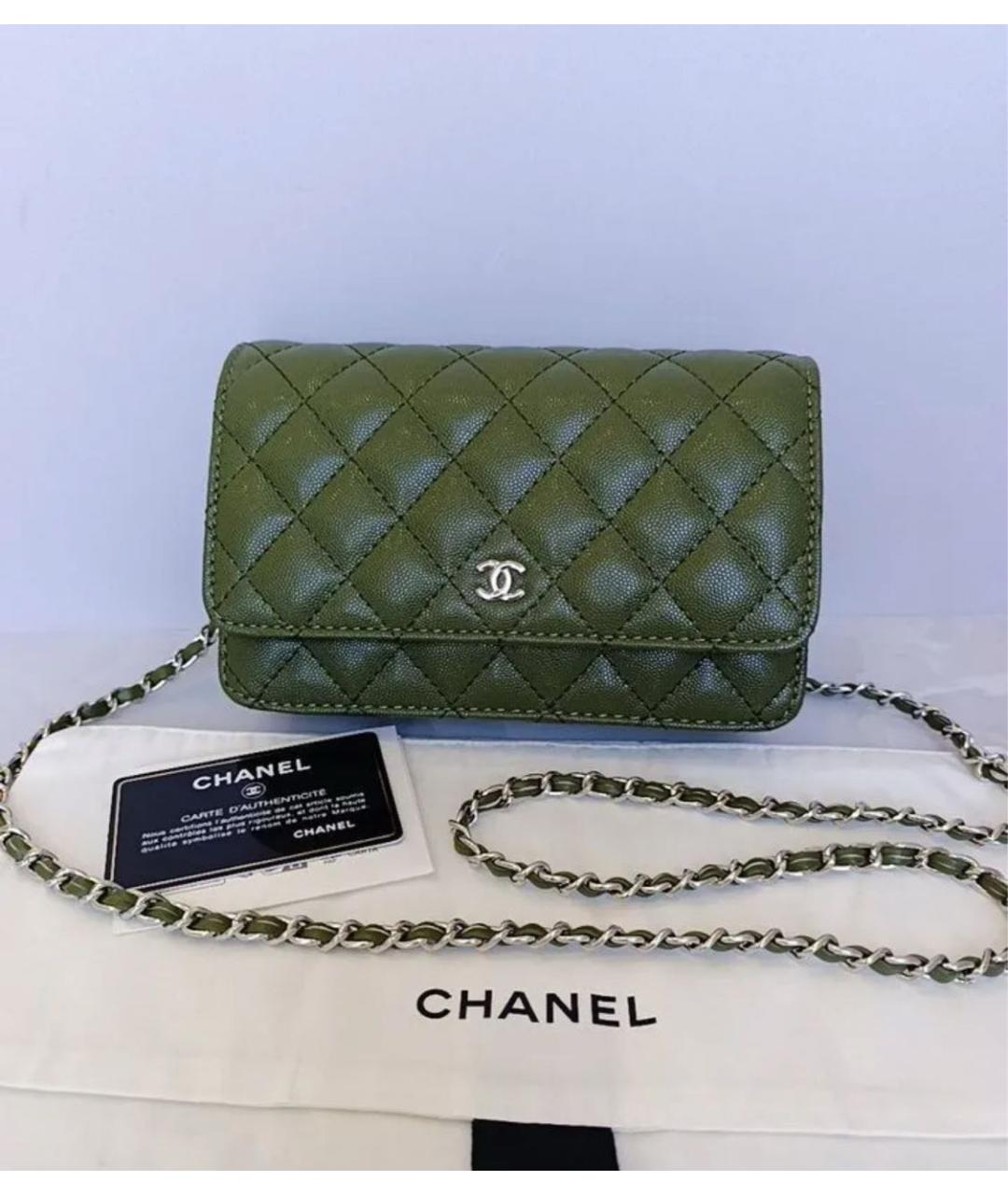 CHANEL Зеленая кожаная сумка через плечо, фото 8