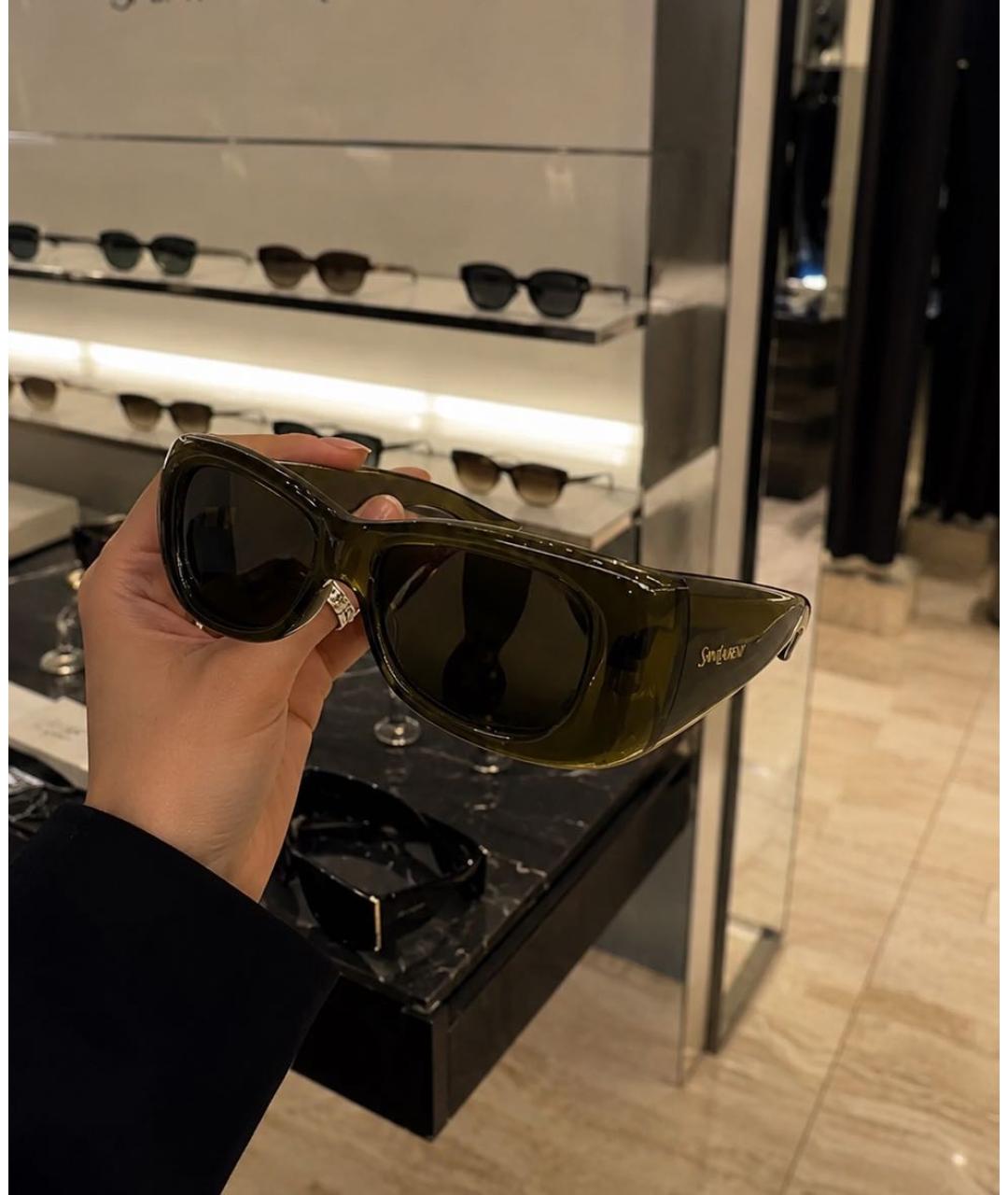 SAINT LAURENT Хаки пластиковые солнцезащитные очки, фото 4