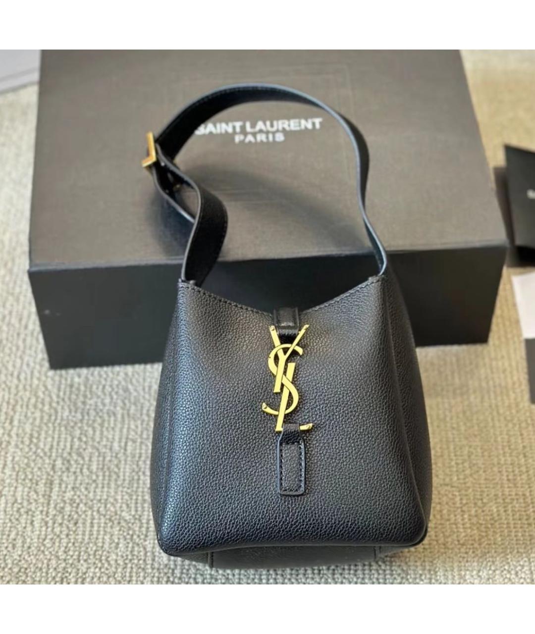 SAINT LAURENT Черная кожаная сумка с короткими ручками, фото 4