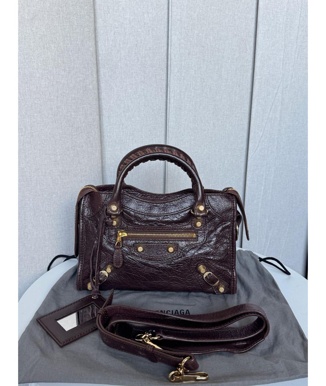 BALENCIAGA Бордовая кожаная сумка с короткими ручками, фото 2
