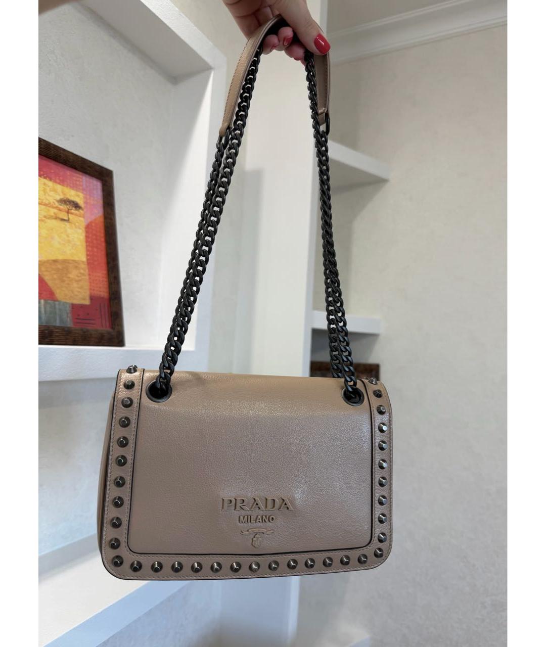 PRADA Бежевая кожаная сумка через плечо, фото 4