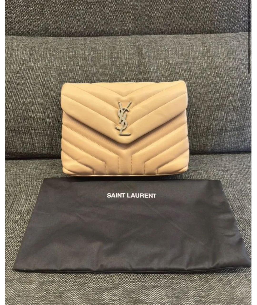 SAINT LAURENT Бежевая кожаная сумка через плечо, фото 8