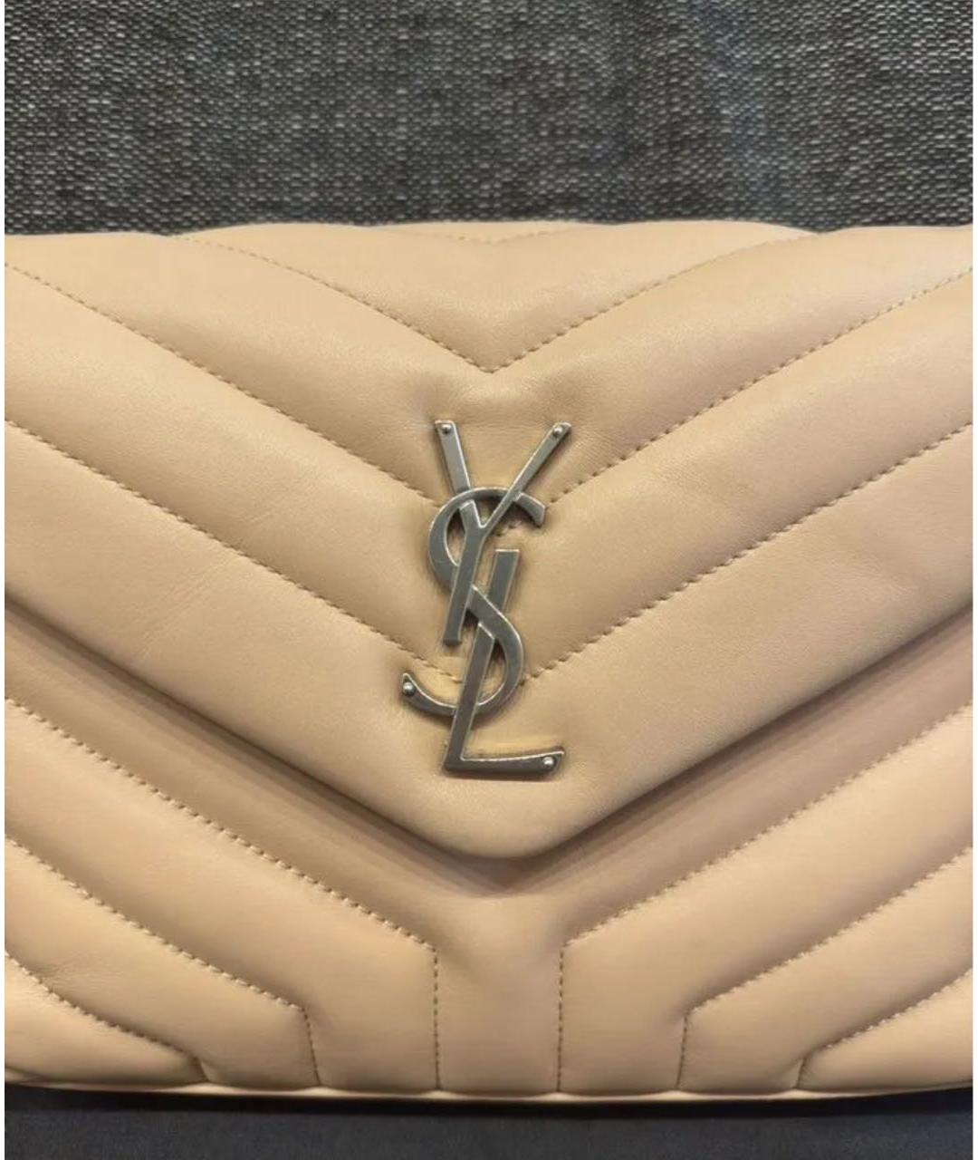 SAINT LAURENT Бежевая кожаная сумка через плечо, фото 7