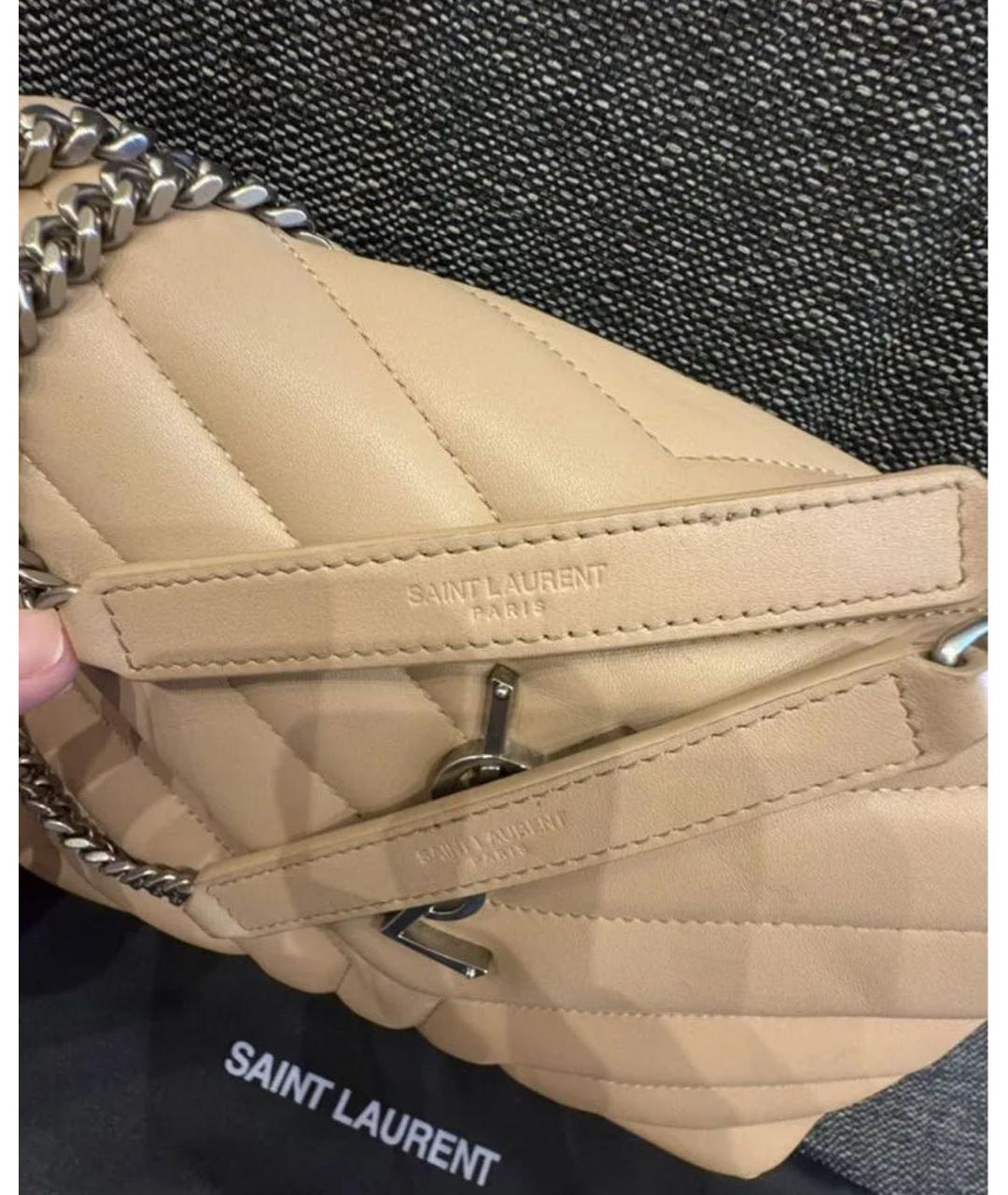 SAINT LAURENT Бежевая кожаная сумка через плечо, фото 2