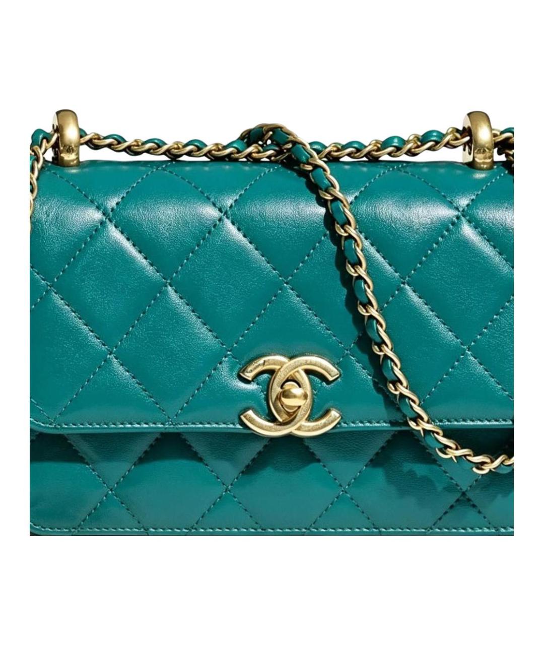 CHANEL Бирюзовая кожаная сумка через плечо, фото 2