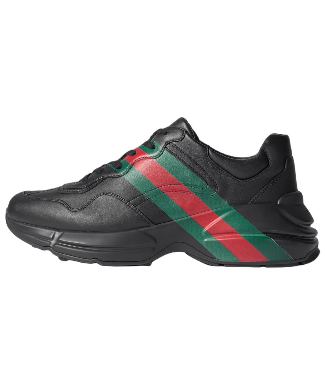 GUCCI Черные кожаные низкие кроссовки / кеды, фото 2
