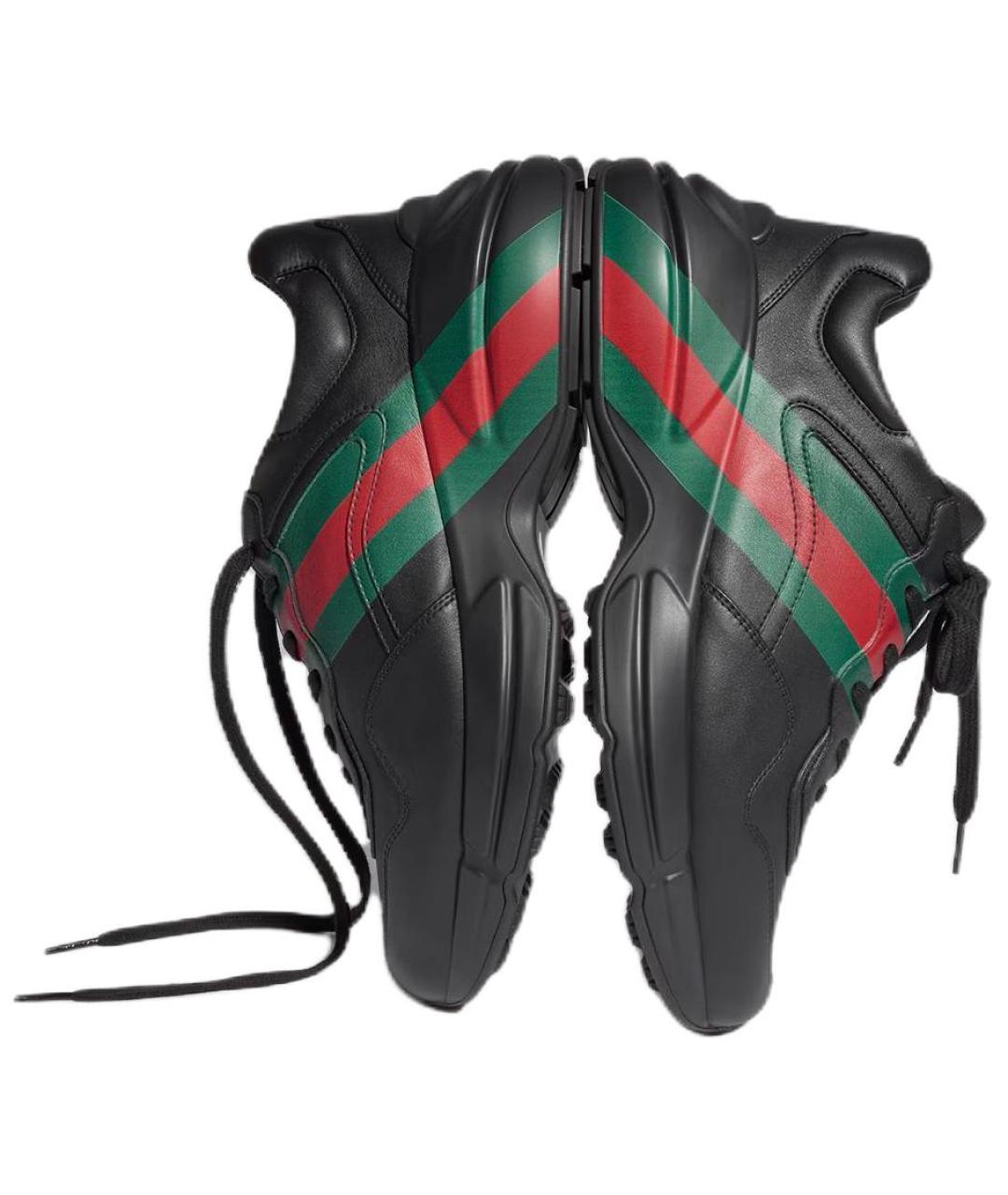 GUCCI Черные кожаные низкие кроссовки / кеды, фото 5