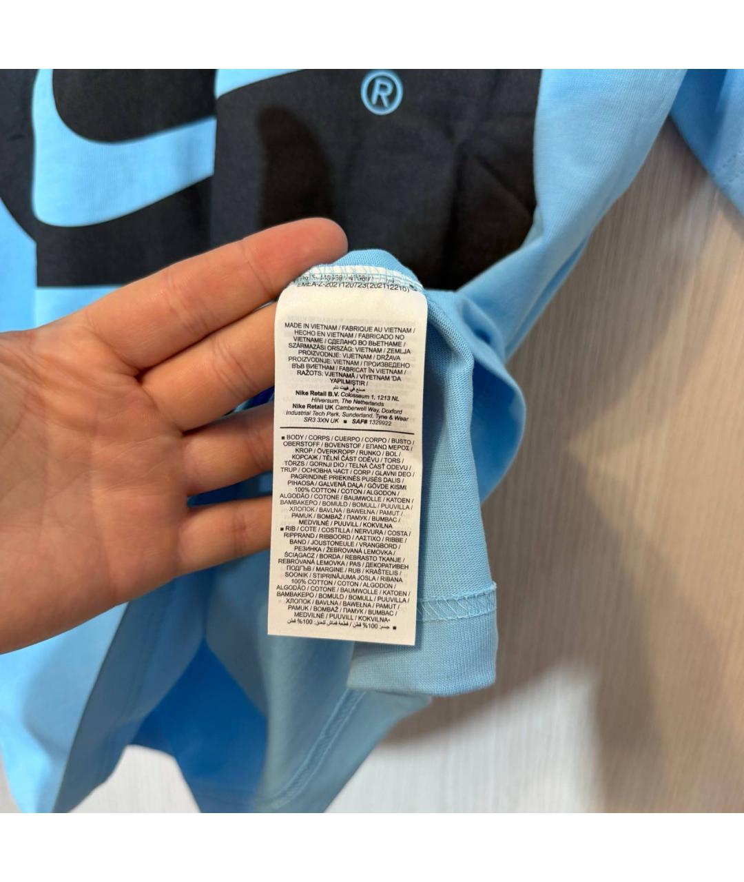 NIKE Голубая хлопковая футболка, фото 5