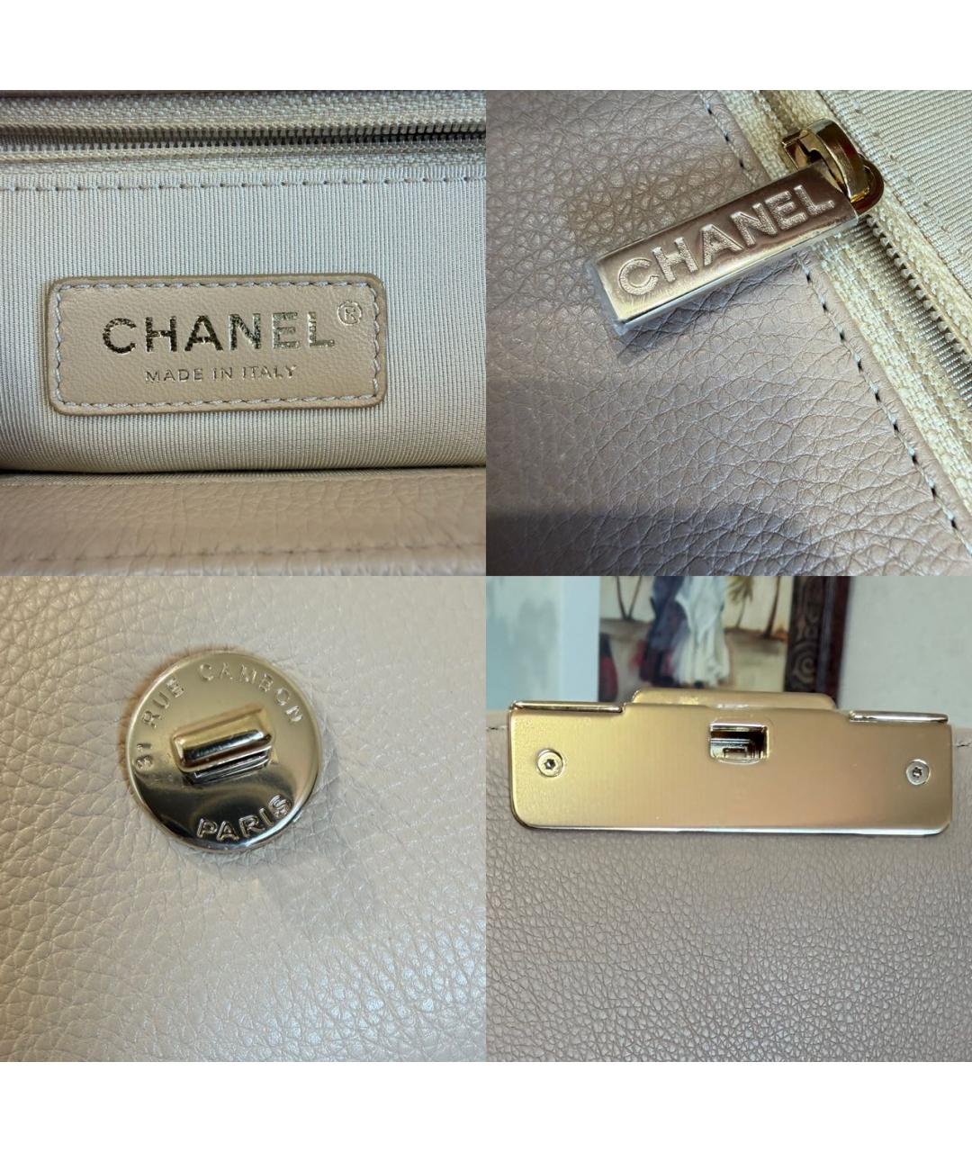 CHANEL Бежевая кожаная сумка с короткими ручками, фото 8