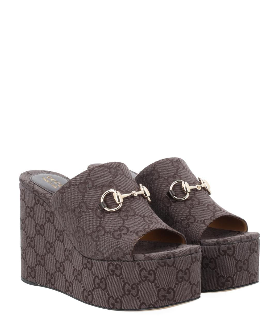 GUCCI Коричневые текстильные сабо, фото 2