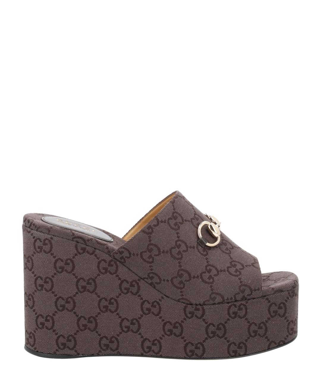 GUCCI Коричневые текстильные сабо, фото 1