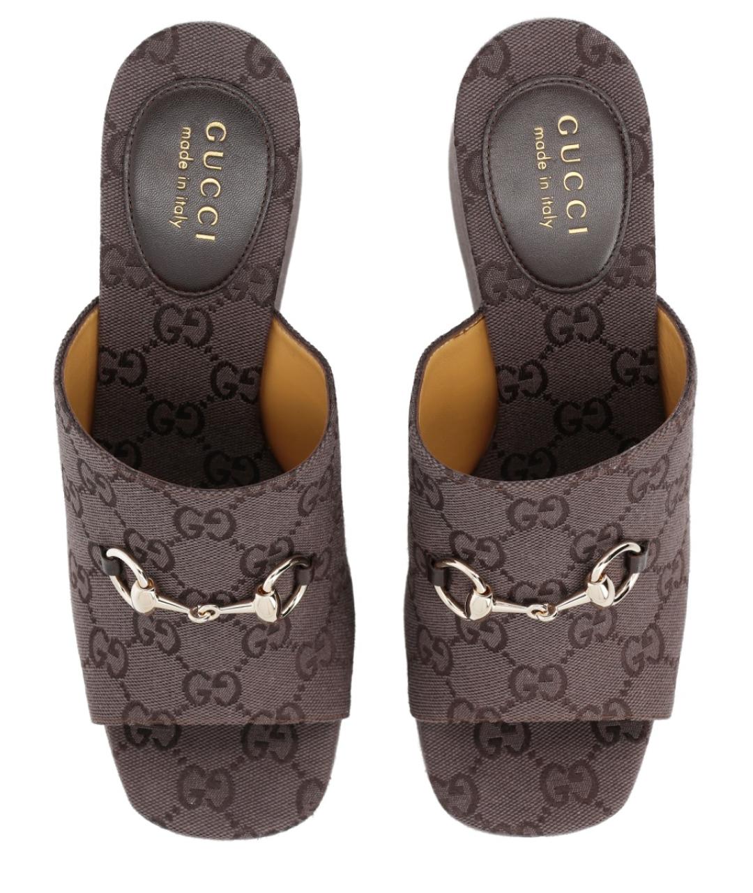 GUCCI Коричневые текстильные сабо, фото 5