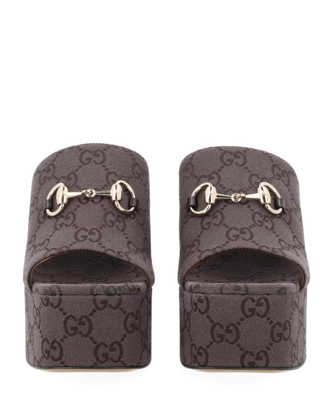 GUCCI Коричневые текстильные сабо, фото 3