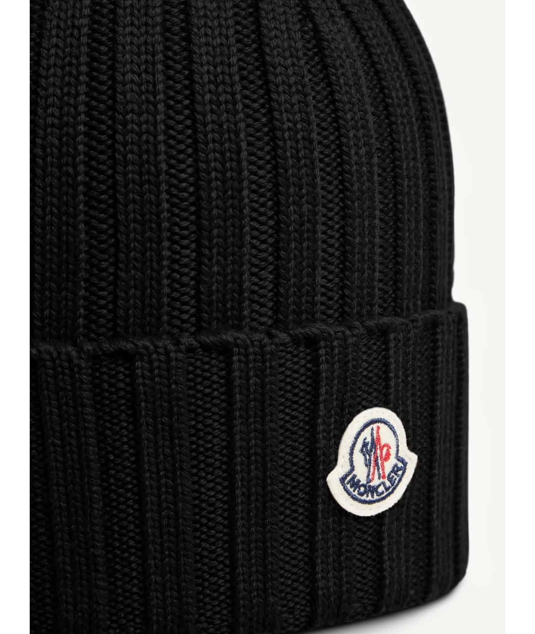 MONCLER Черная шерстяная шапка, фото 3