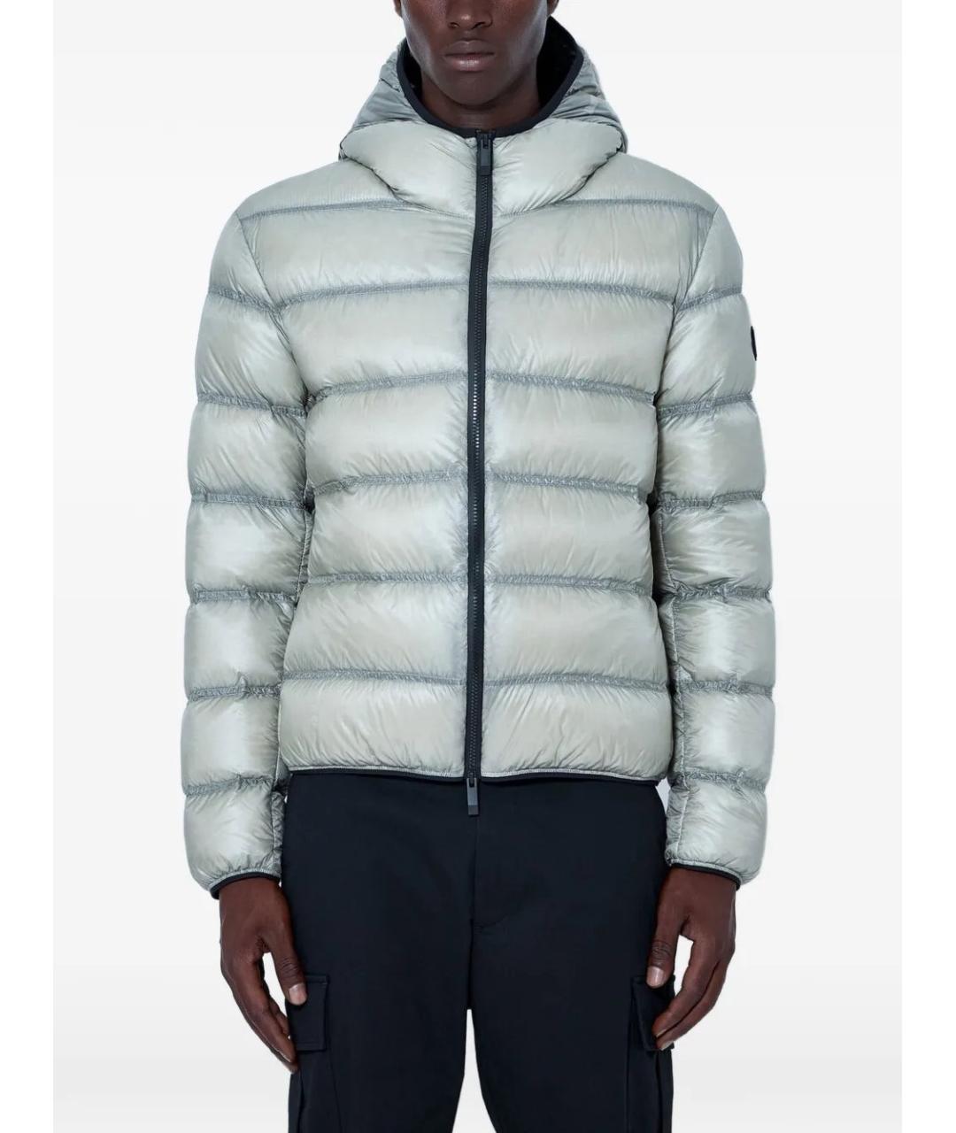 MONCLER Серебряный полиамидовый пуховик, фото 1