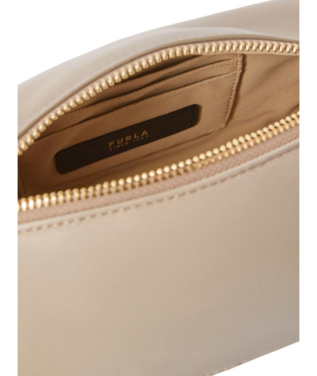 FURLA Бежевая кожаная сумка через плечо, фото 4