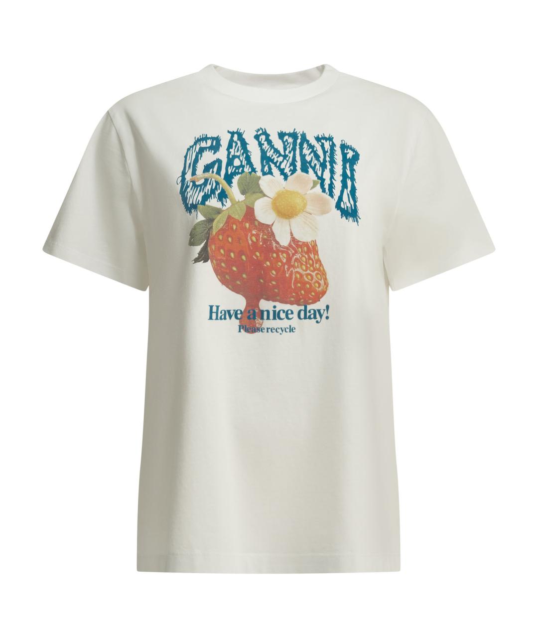 GANNI Белая хлопковая футболка, фото 1
