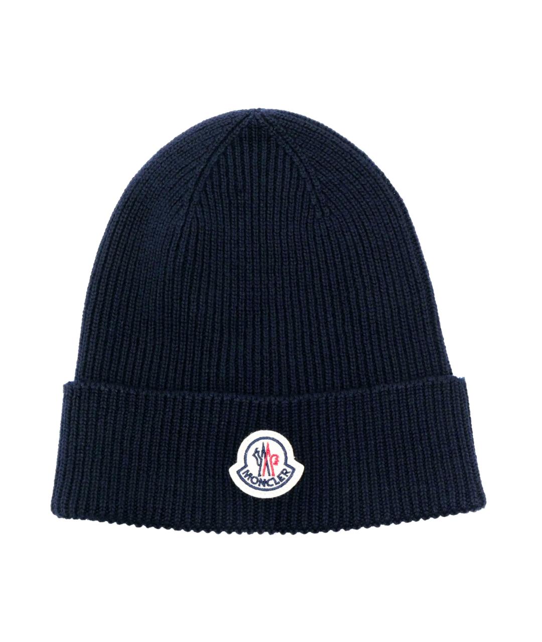 MONCLER Темно-синяя шерстяная шапка, фото 1
