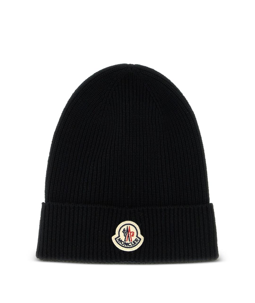 MONCLER Черная шерстяная шапка, фото 1