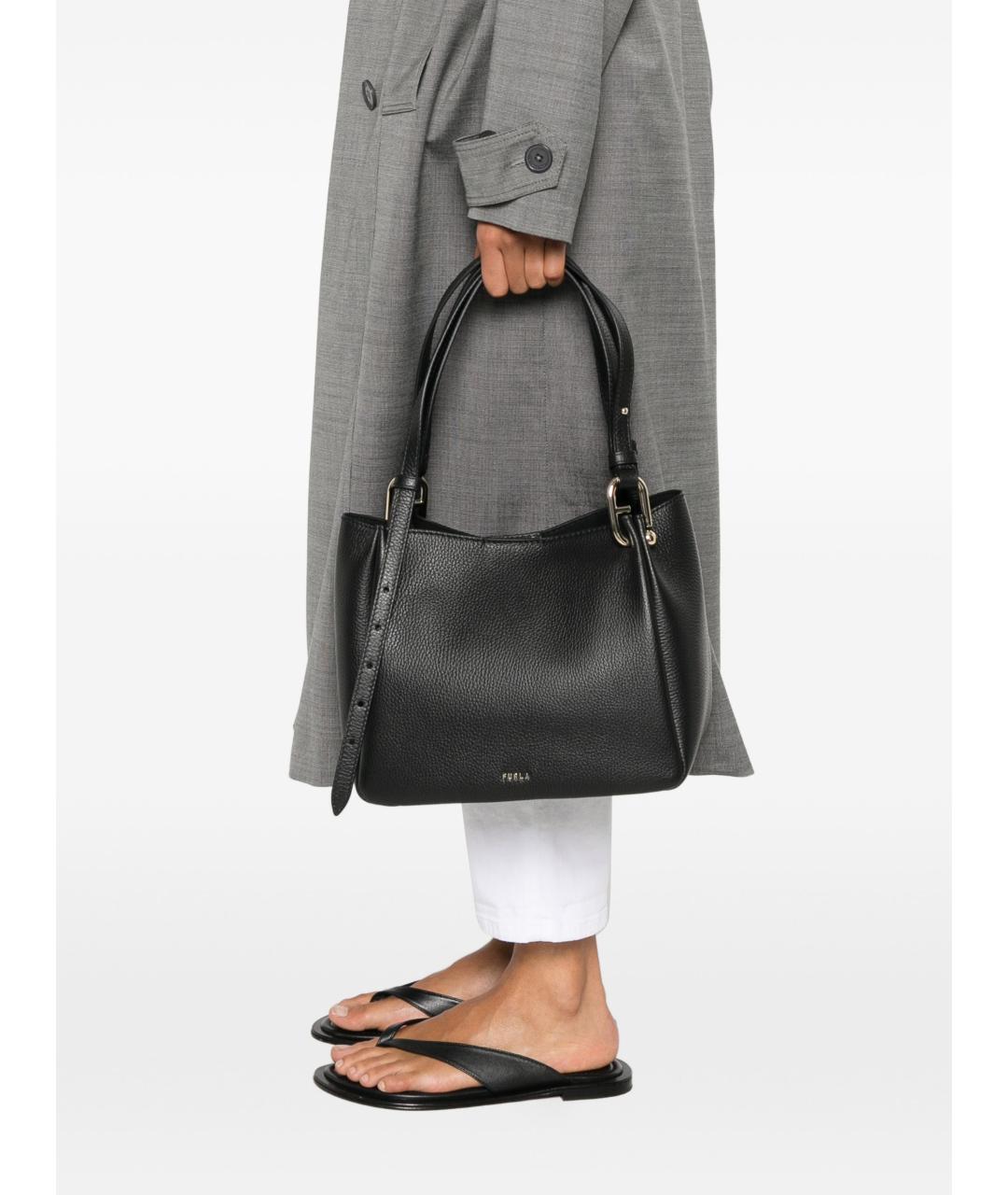 FURLA Черная кожаная сумка тоут, фото 5