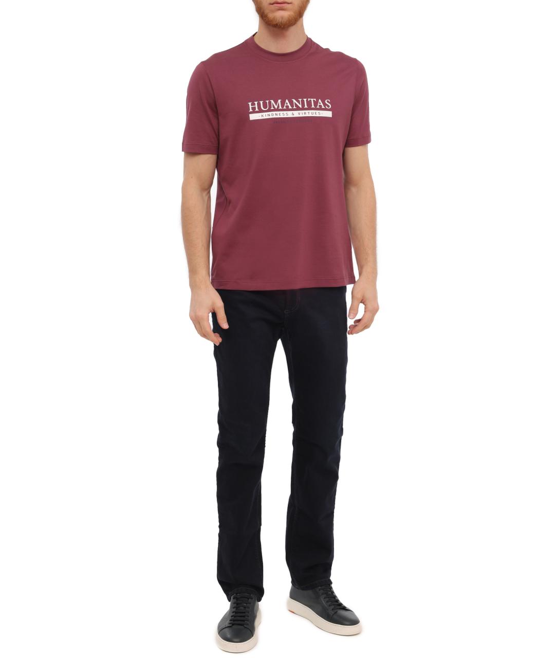 BRUNELLO CUCINELLI Бордовая хлопковая футболка, фото 2