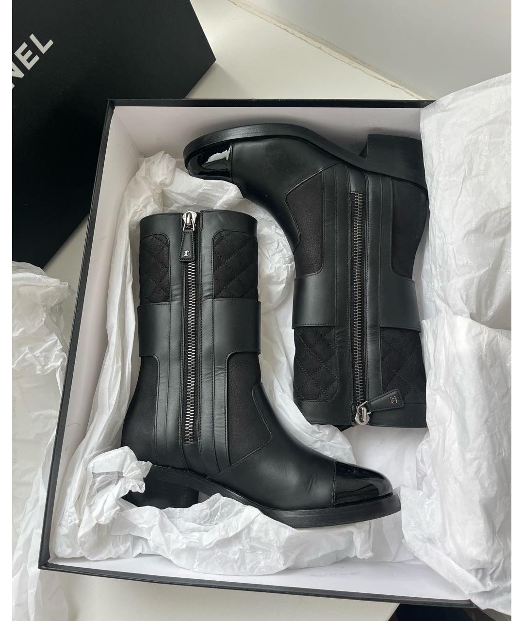 CHANEL Черные кожаные сапоги, фото 5