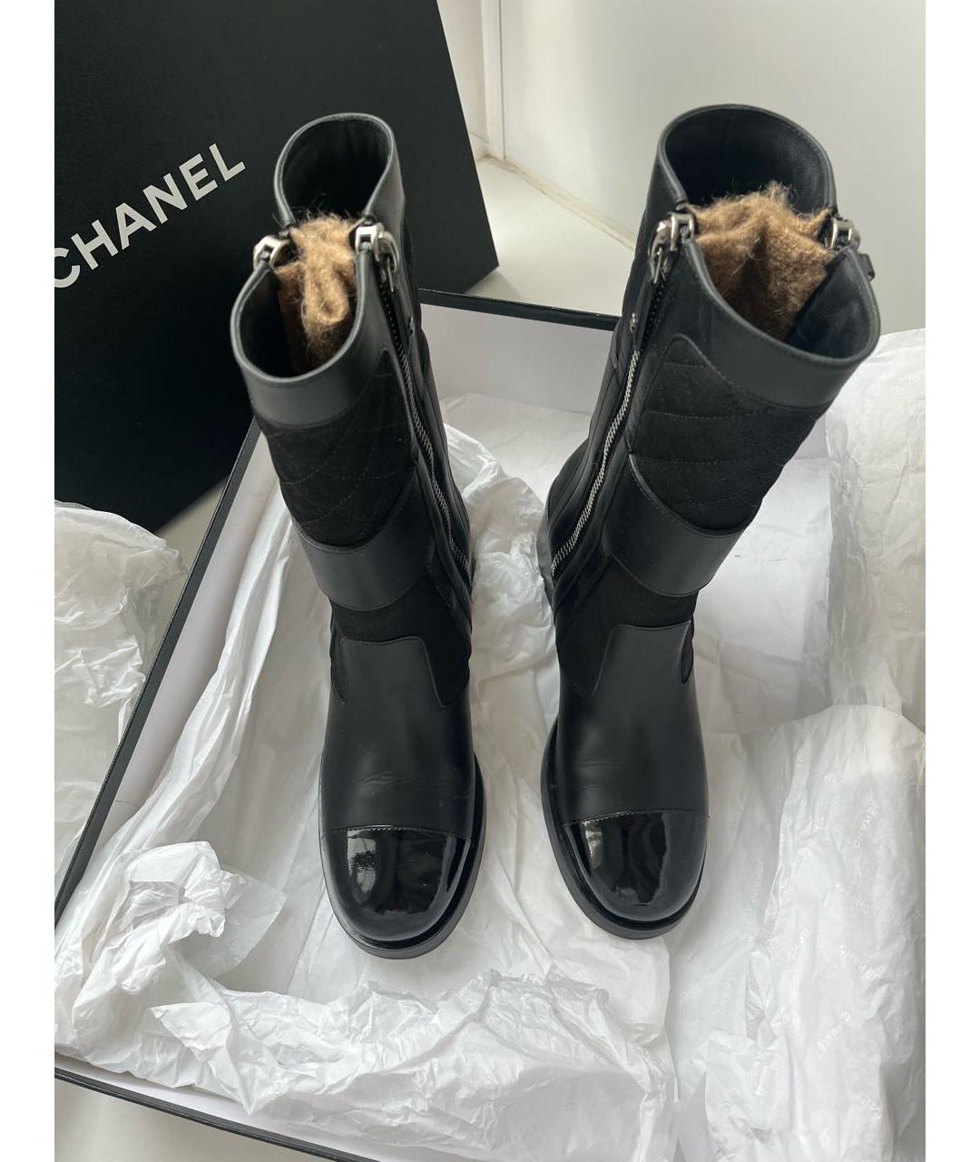 CHANEL Черные кожаные сапоги, фото 2