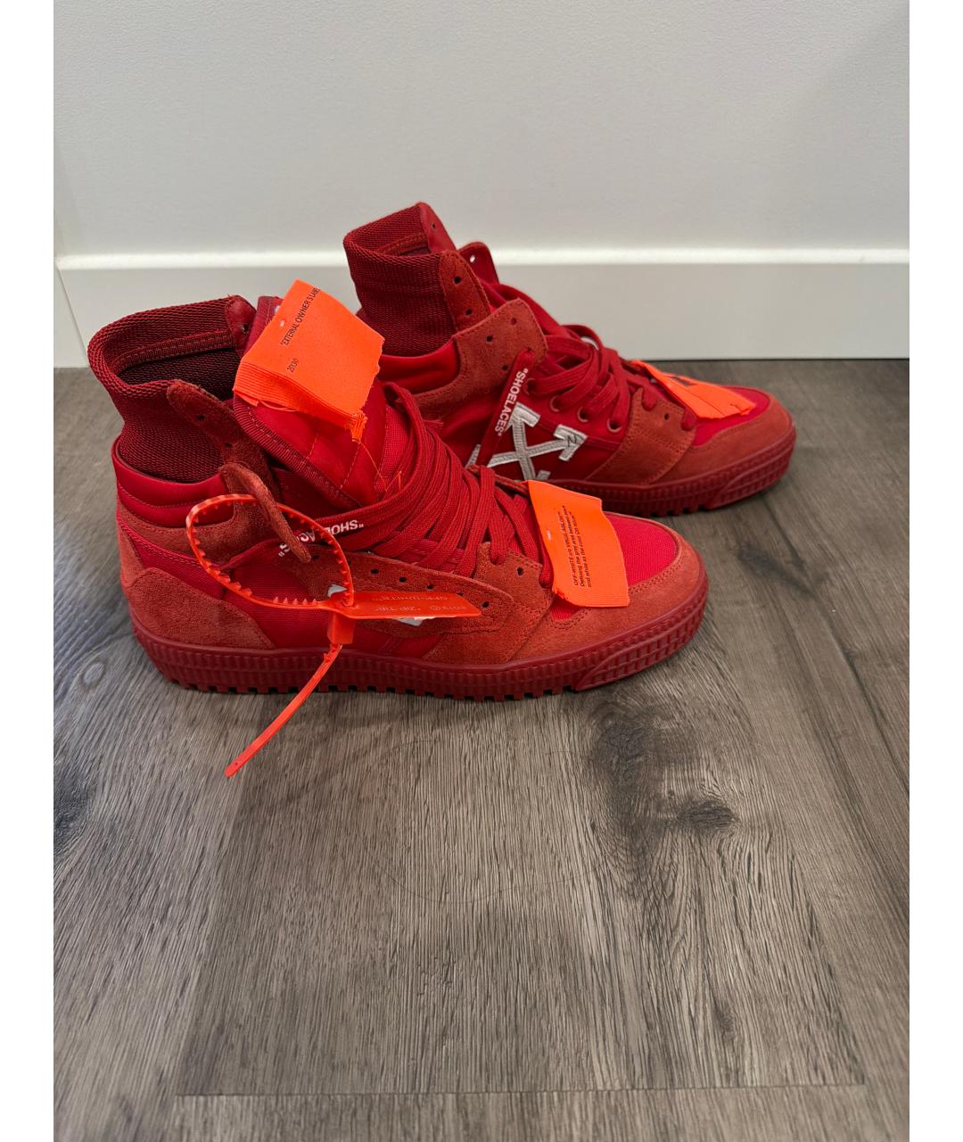 OFF-WHITE Красные замшевые высокие кроссовки / кеды, фото 6
