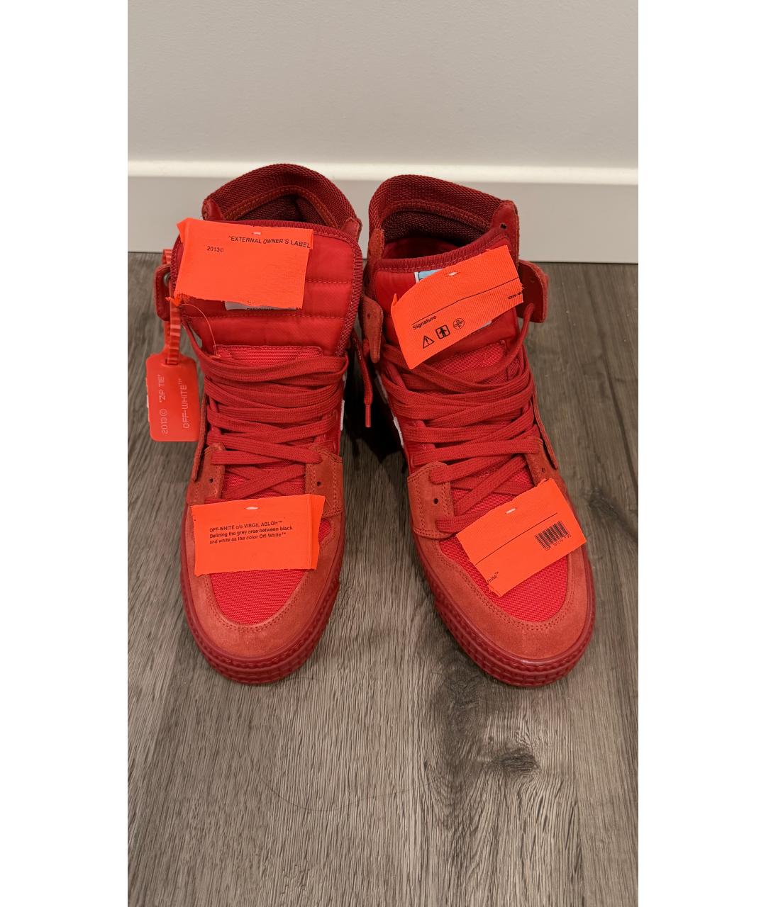 OFF-WHITE Красные замшевые высокие кроссовки / кеды, фото 2