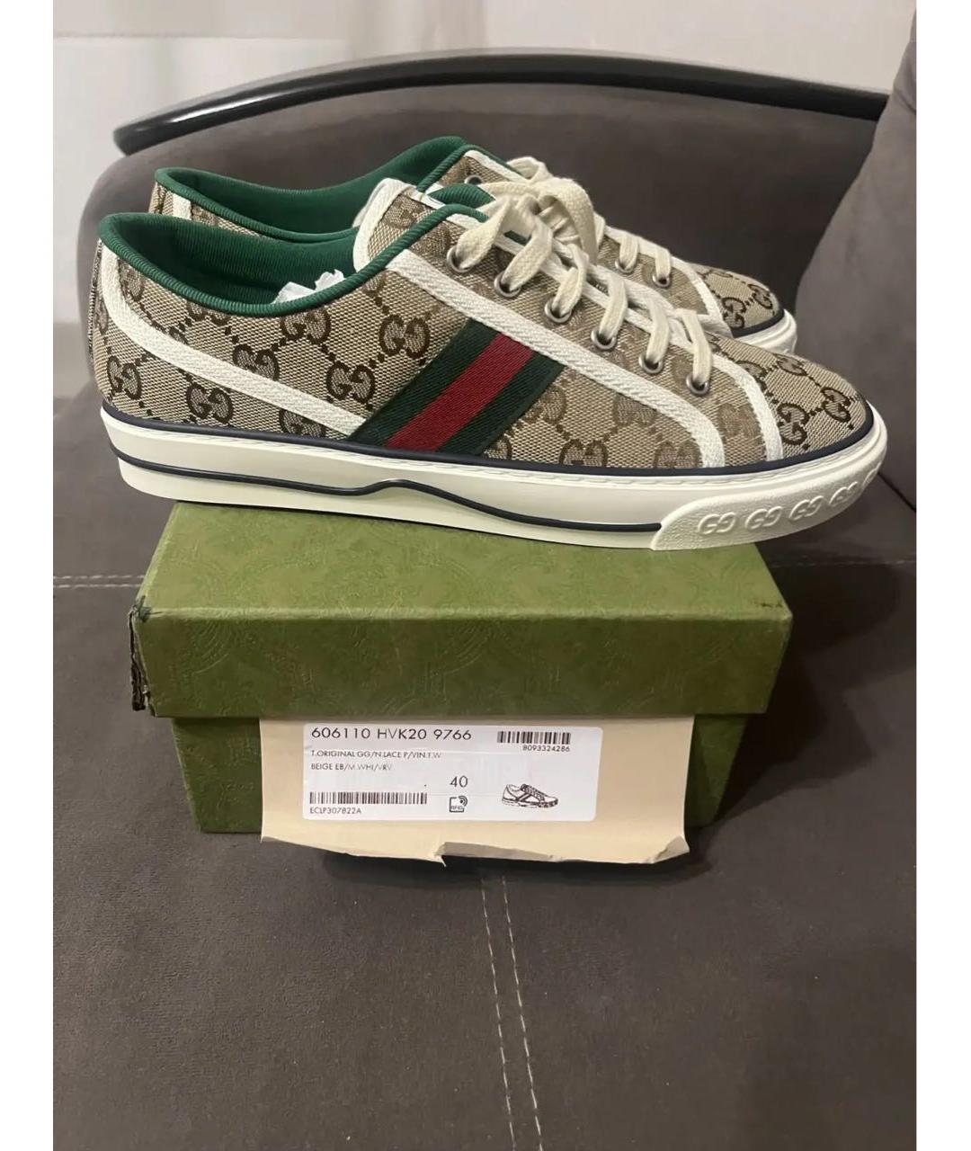 GUCCI Бежевые текстильные кеды, фото 6