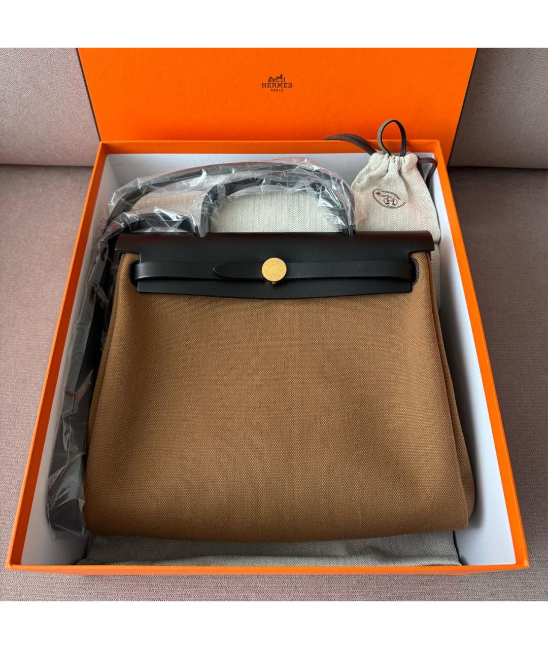 HERMES Коричневая сумка через плечо из канвы, фото 2