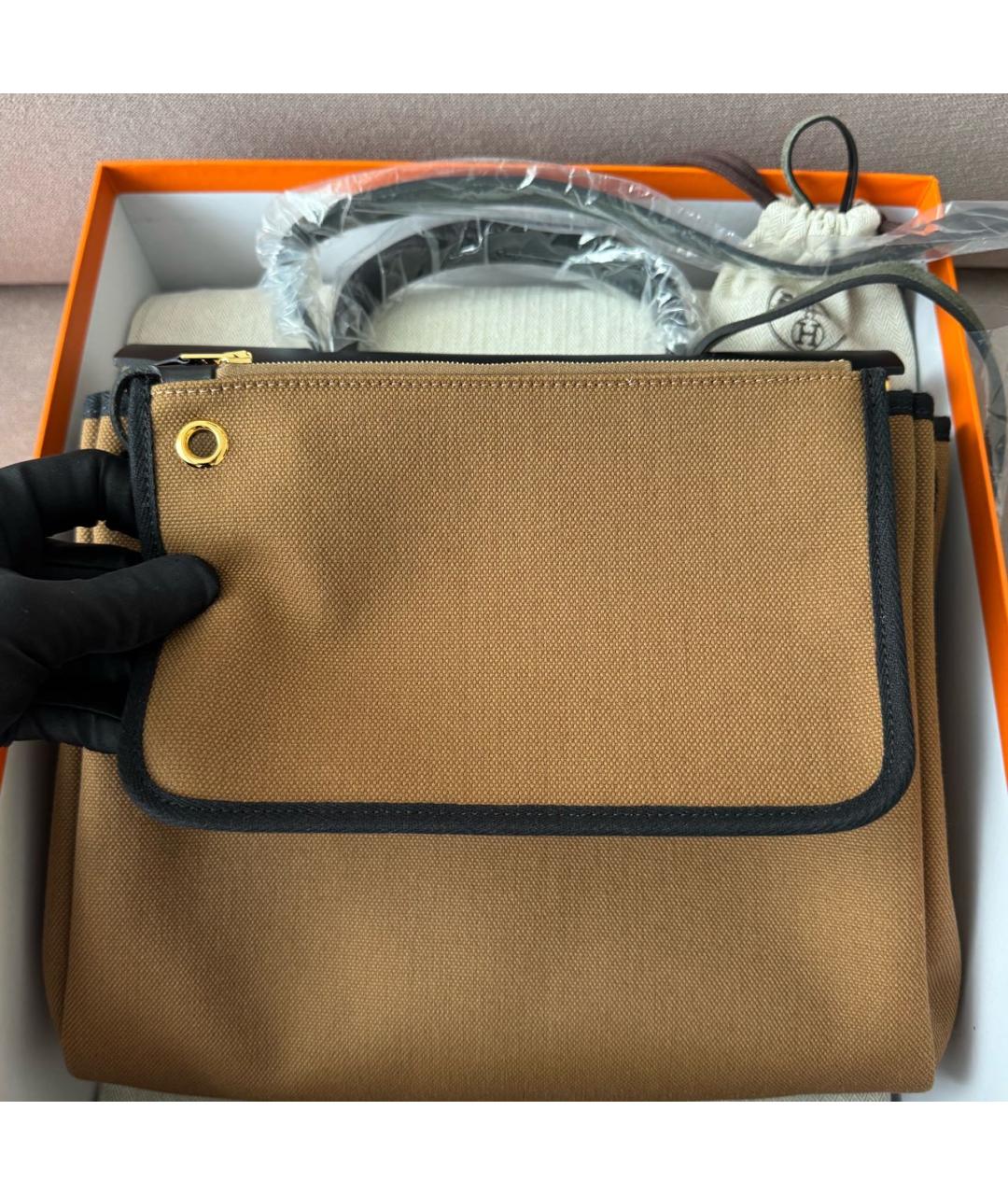 HERMES Коричневая сумка через плечо из канвы, фото 5