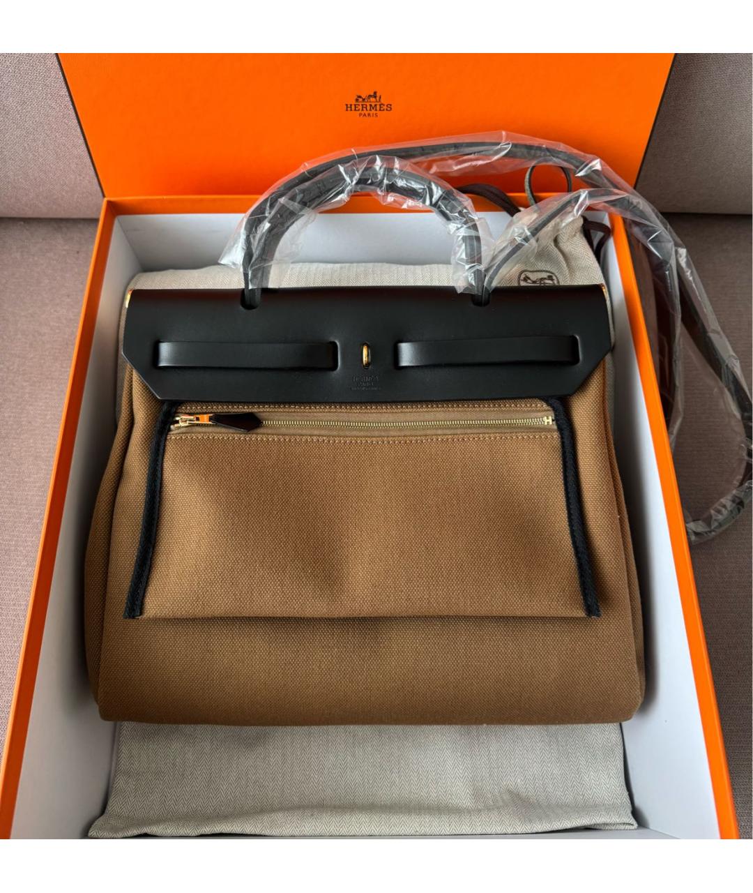 HERMES Коричневая сумка через плечо из канвы, фото 3