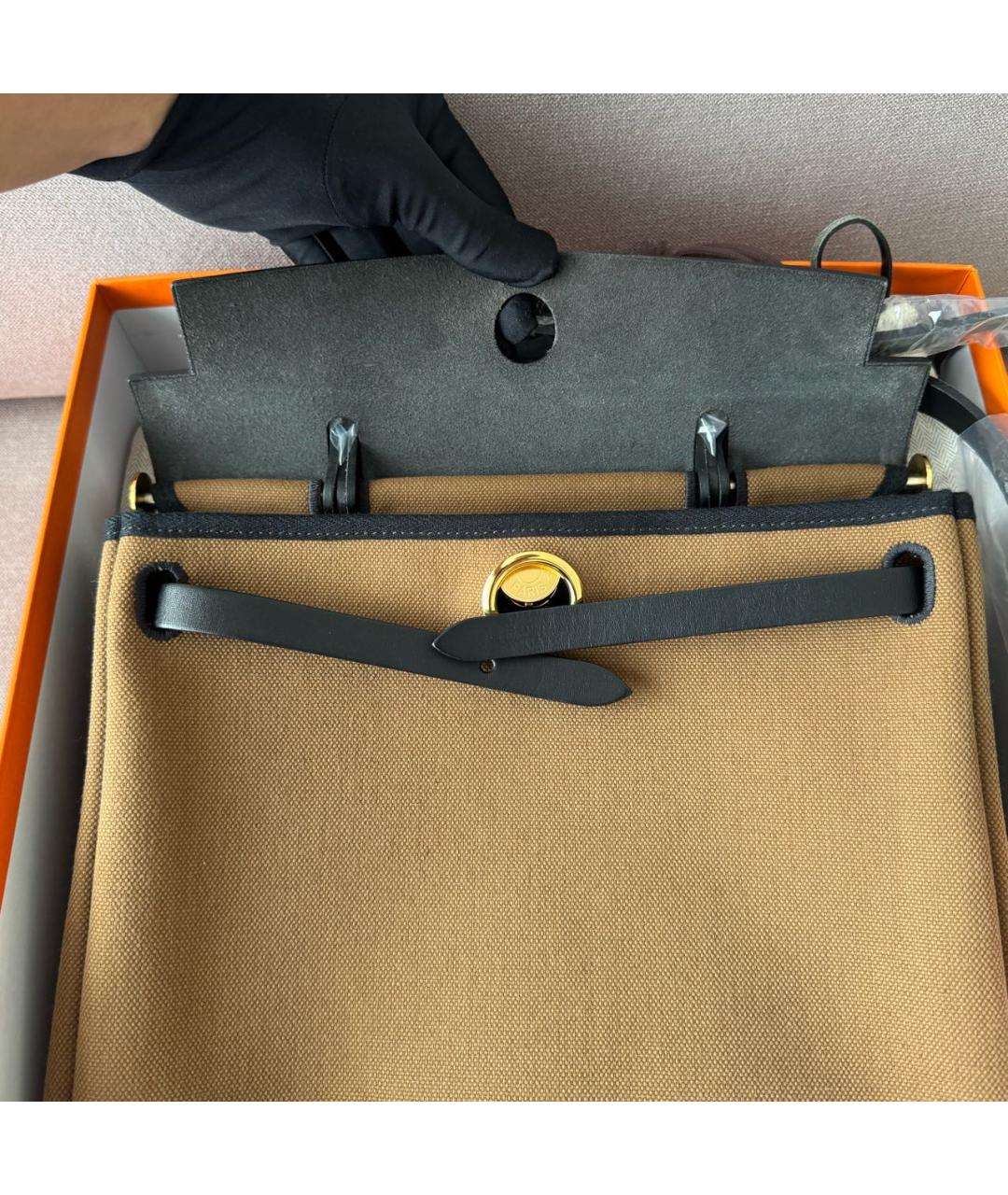 HERMES Коричневая сумка через плечо из канвы, фото 4