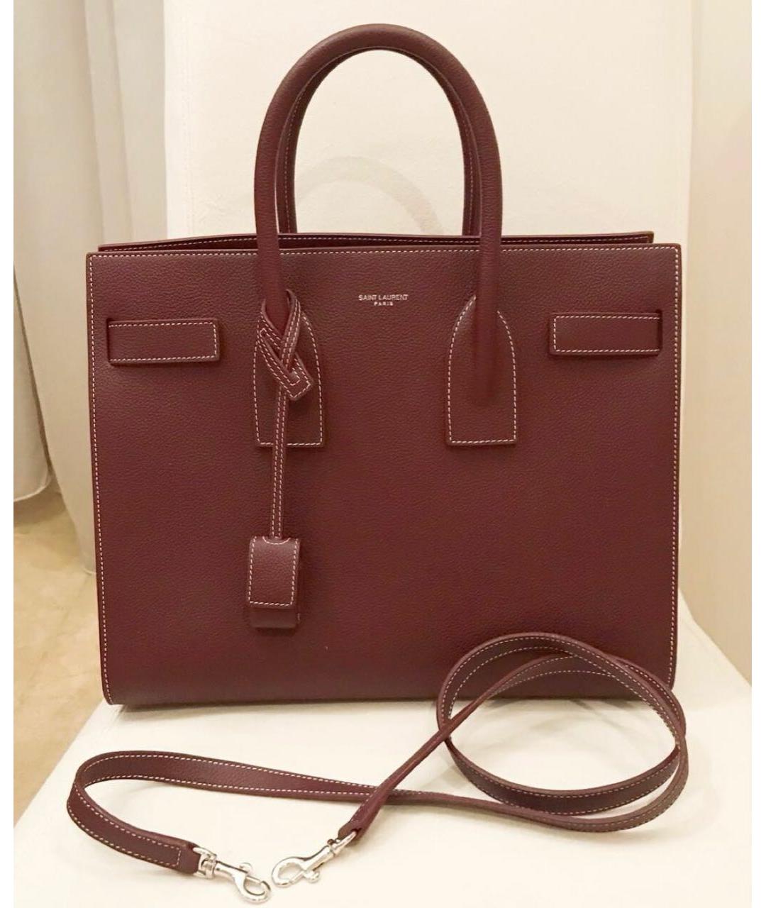 SAINT LAURENT Бордовая кожаная сумка с короткими ручками, фото 6