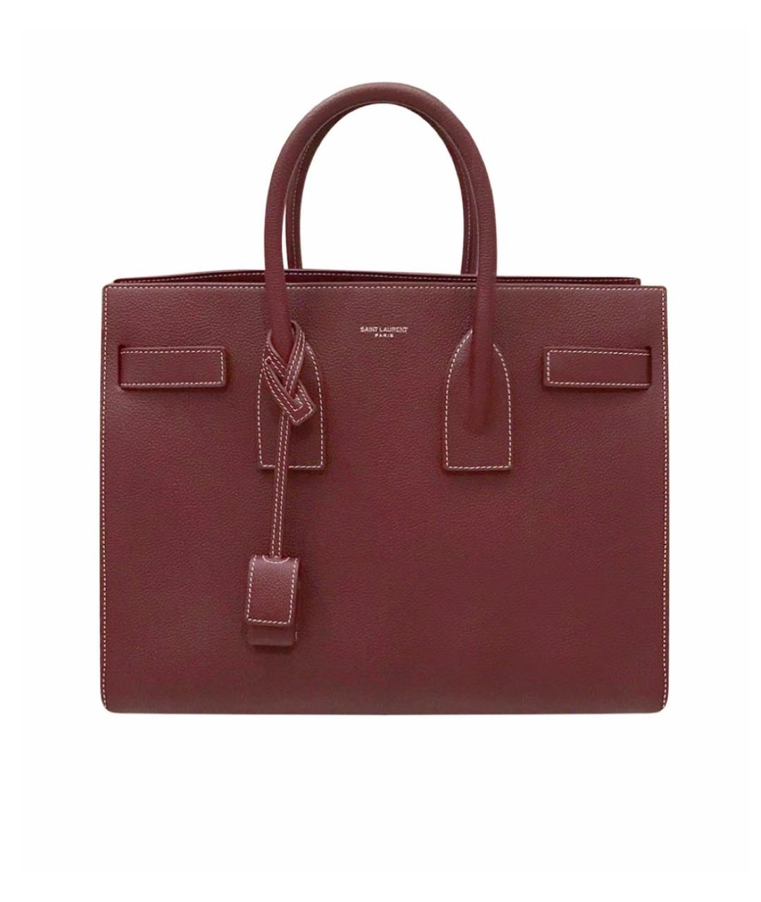 SAINT LAURENT Бордовая кожаная сумка с короткими ручками, фото 7