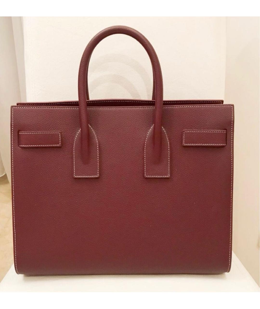 SAINT LAURENT Бордовая кожаная сумка с короткими ручками, фото 3