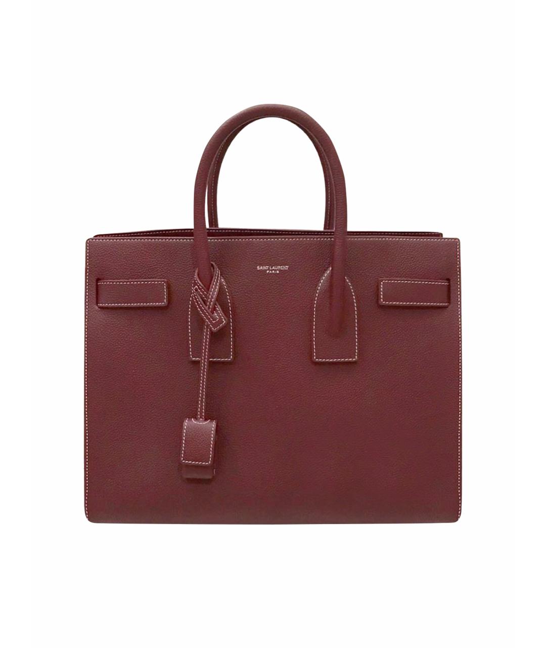 SAINT LAURENT Бордовая кожаная сумка с короткими ручками, фото 1