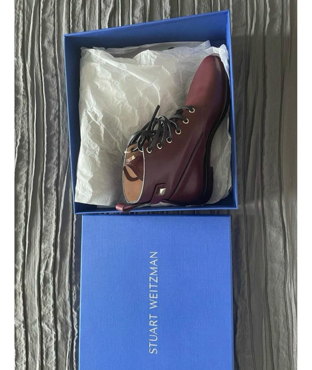 STUART WEITZMAN Бордовые кожаные ботинки, фото 4