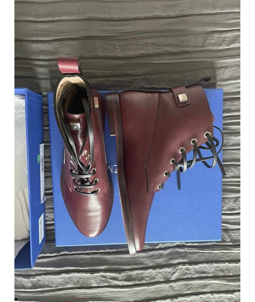 STUART WEITZMAN Бордовые кожаные ботинки, фото 2