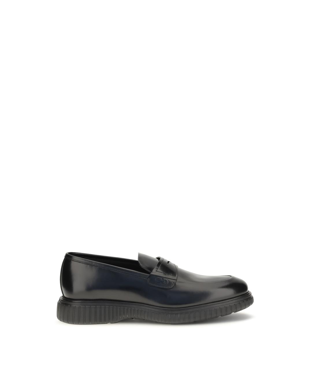 FERRAGAMO Черные кожаные лоферы, фото 1