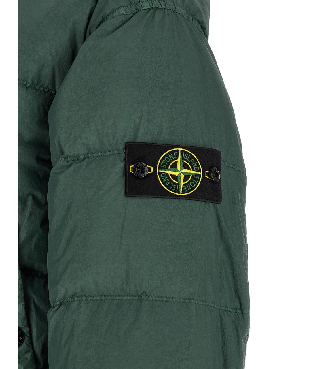 STONE ISLAND Зеленый полиамидовый пуховик, фото 5