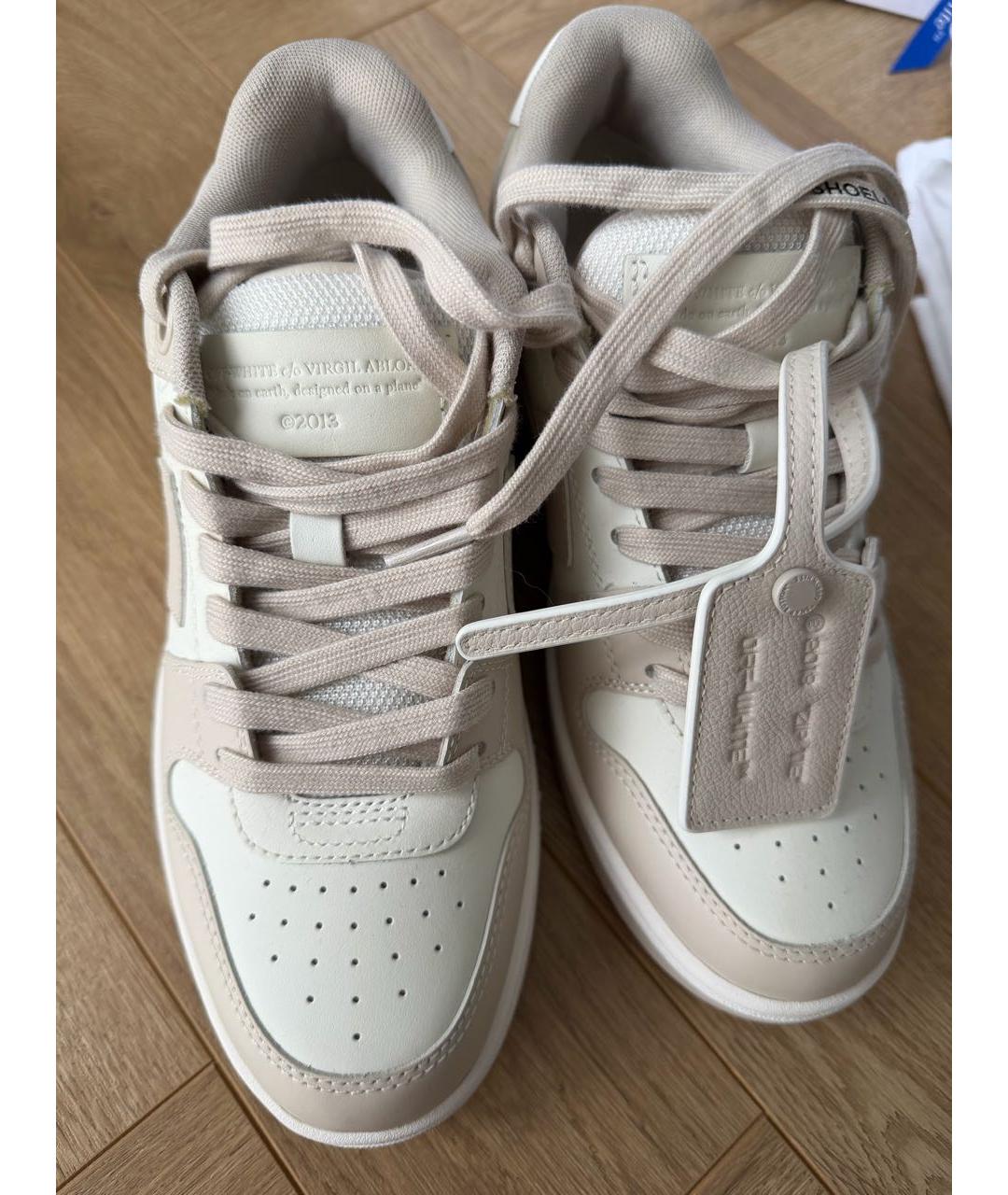 OFF-WHITE Бежевые кожаные кеды, фото 2