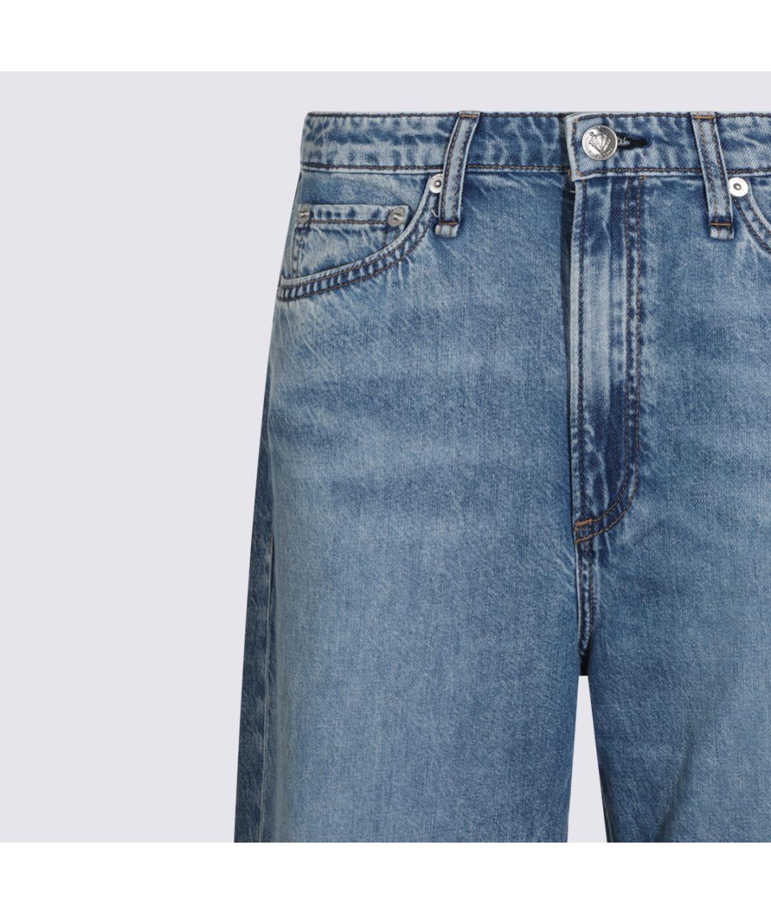 RAG & BONE Голубые хлопковые прямые джинсы, фото 3