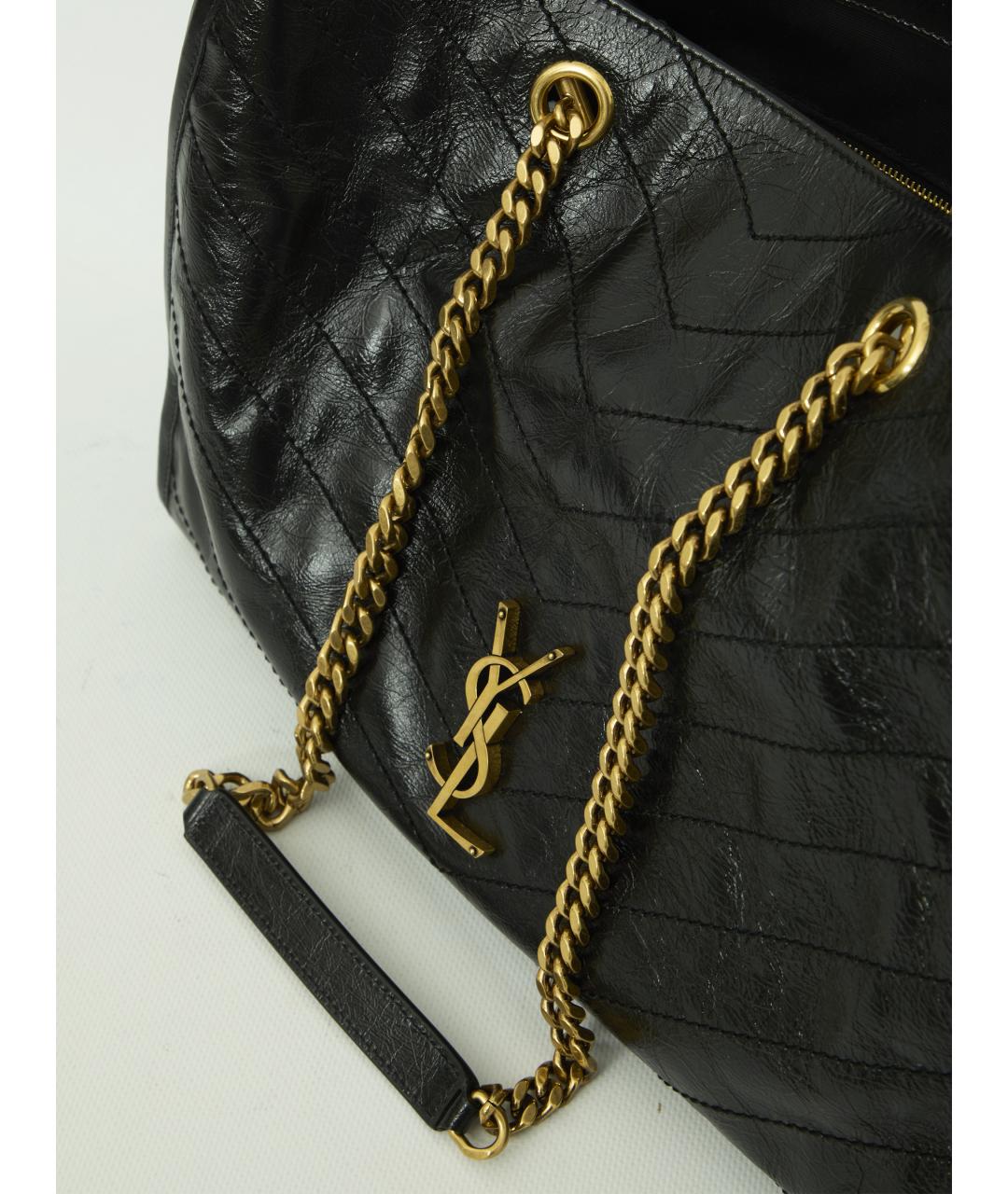 SAINT LAURENT Черная кожаная сумка тоут, фото 4