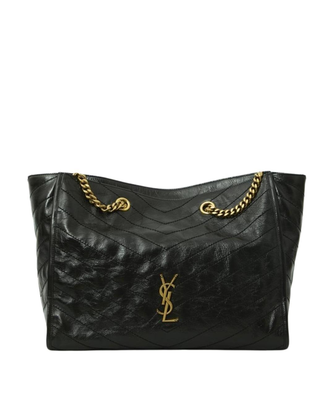 SAINT LAURENT Черная кожаная сумка тоут, фото 1