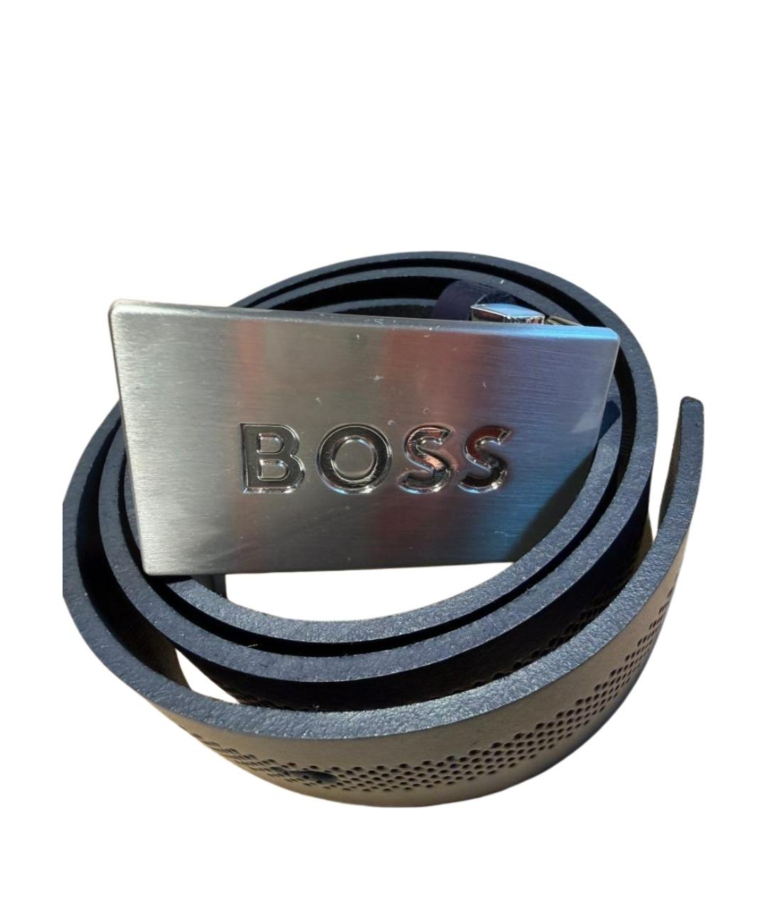 HUGO BOSS Темно-синий кожаный ремень, фото 1